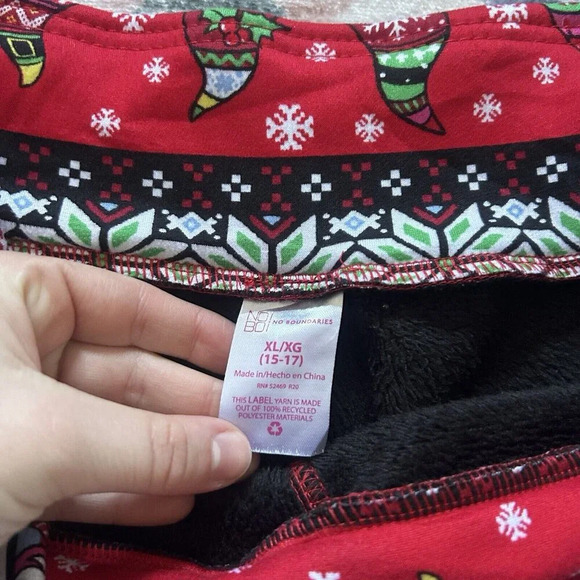 No Boundaries Juniors Gnome High-Waist Leggings XL 15-17 Christmas Holiday Red - Picture 2 of 4